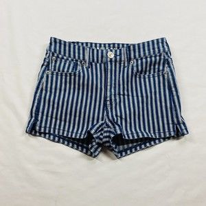 American Eagle Shorts Womens Size 2 Hi Rise Shortie Blue White Striped Stretch